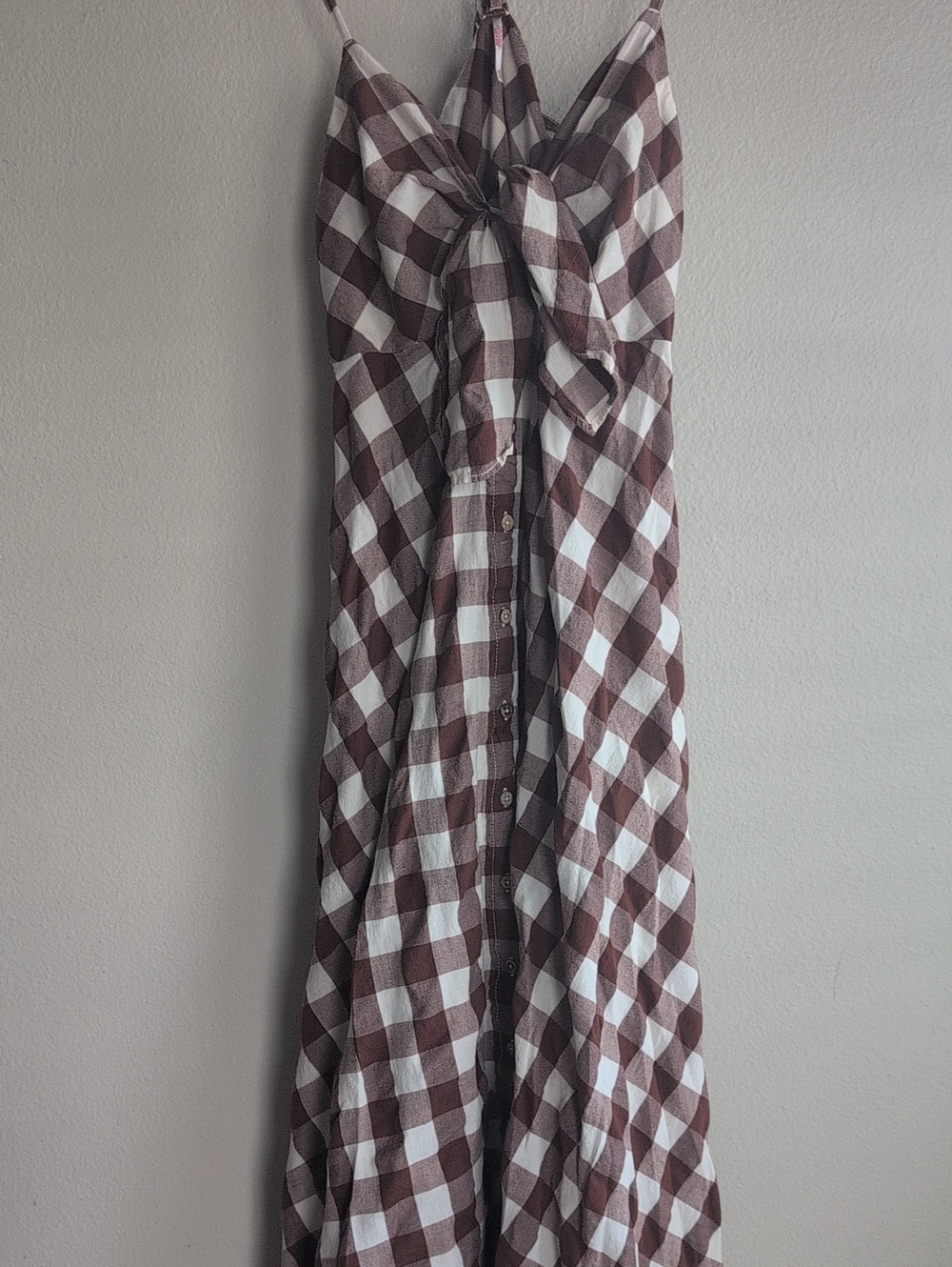 Free People Brown and White Gingham Tie-Front Maxi Skirt